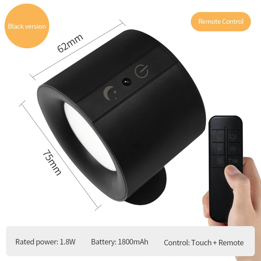 Apliques de pared LED con control táctil, lámpara de pared de doble cabezal, giratoria 360°, 3 colores, luces de pared e luces nocturnas inalámbricas para el dormitorio
