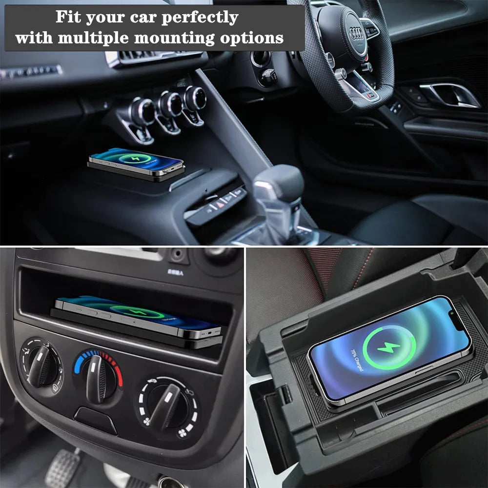 Cargador inalámbrico para coche para iPhone 16, 15, 15 Pro Max, 14, 13, 12 y X; Samsung S24 y S23. Cargador inalámbrico para coche con base de silicona y soporte. Cargador rápido