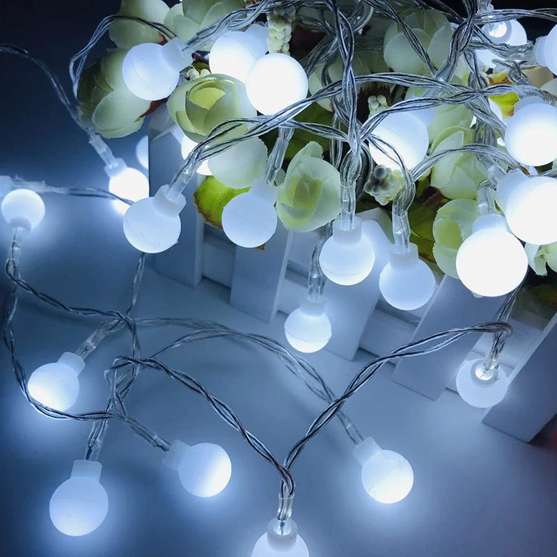 Guirnalda de luces LED esféricas de 10 m, con alimentación por USB o batería, para exteriores, lámparas de boda, jardín, luces de hadas y decoración navideña