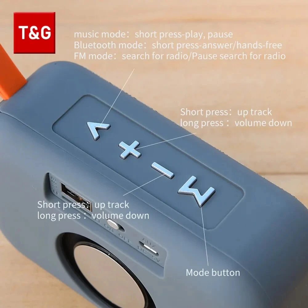 T&G: Altavoz inalámbrico Bluetooth, miniradio portátil FM, resistente al agua, pequeño subwoofer, caja de sonido, altavoz para música, altavoz para ordenador, PC, AUX, caja de sonido