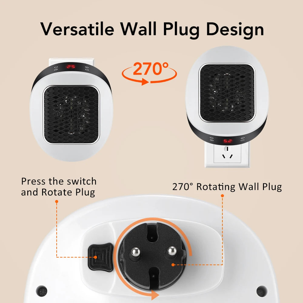 Calefactor Eléctrico de Pared 600W con Mando a Distancia - Mini Calefactor Enchufable de Calentamiento Rápido, Calentador Corporal de Invierno para Hogar y Oficina