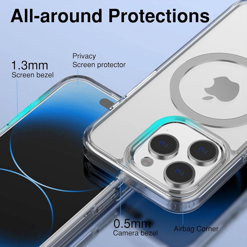 Funda transparente magnética para iPhone 16, 17, 15, 14, 13, 12, 11, Pro Max, 16 Plus, 17, Air y 16e de Apple. Compatible con la carga inalámbrica MagSafe.