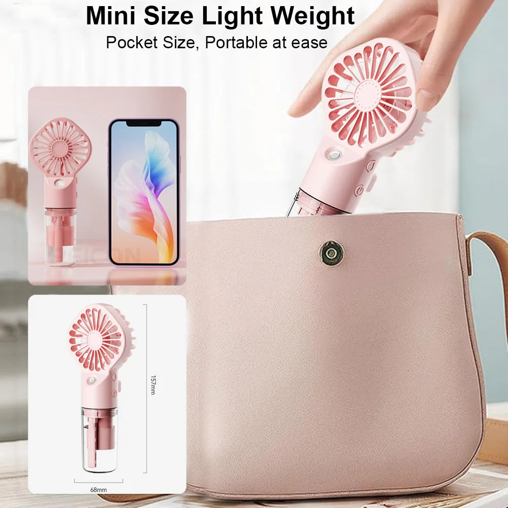 Raugee: Ventilador portátil de 4 velocidades, recargable por USB, ventilador con pulverizador de agua y niebla.