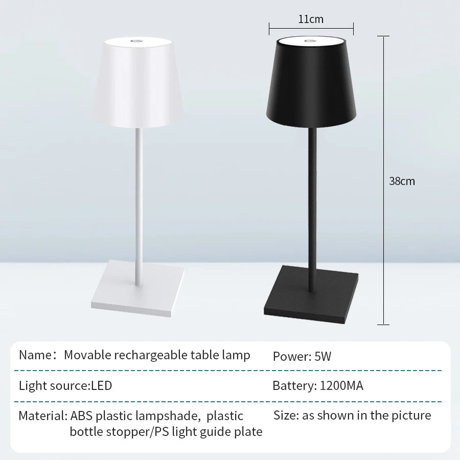 Lámpara de mesa LED recargable con interruptor táctil, 3 niveles de intensidad regulable. Iluminación ambiental creativa y decorativa para escritorios, bares y cenas.