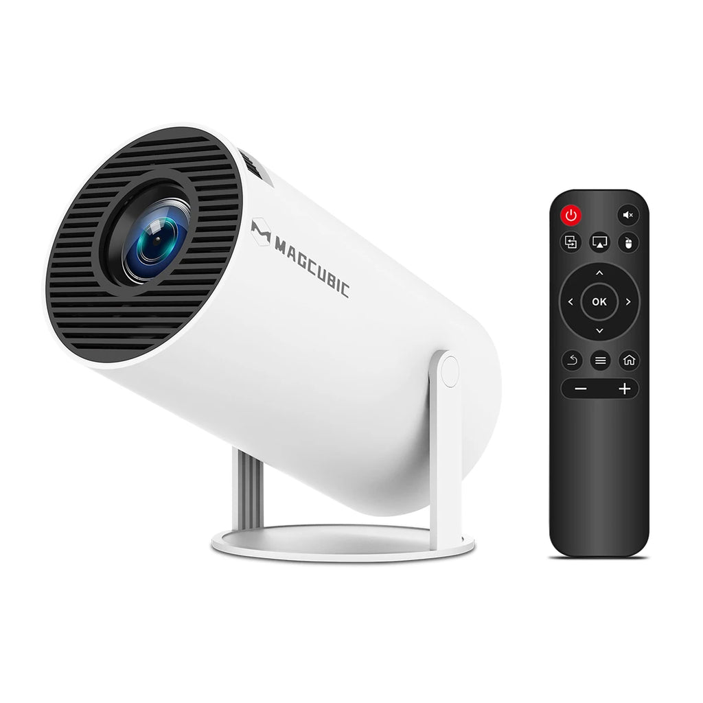 Magcubic HY300pro: con Android 14, Wi-Fi 6, 290 ANSI, 1280 × 720p, 8K, 180°, cable flexible.