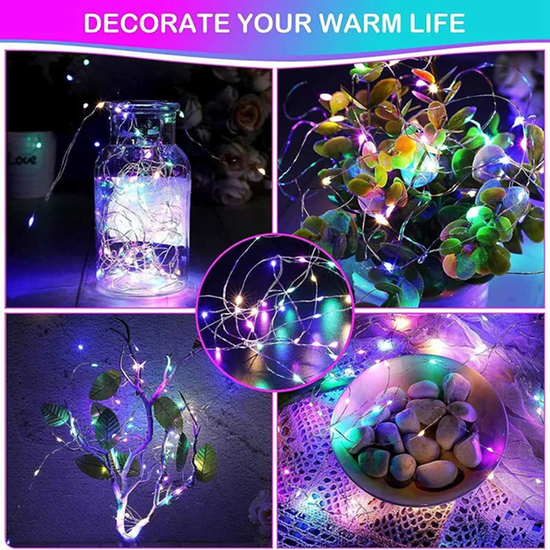 1 paquete de guirnalda de luces LED con hilo de cobre, de 1/2/3/5/10 m, alimentada por pilas, para decorar dormitorios, jardines, fiestas y bodas