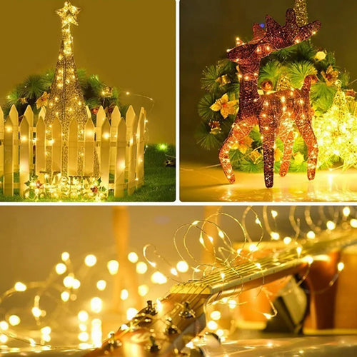 1 paquete de guirnalda de luces LED con hilo de cobre, de 1/2/3/5/10 m, alimentada por pilas, para decorar dormitorios, jardines, fiestas y bodas