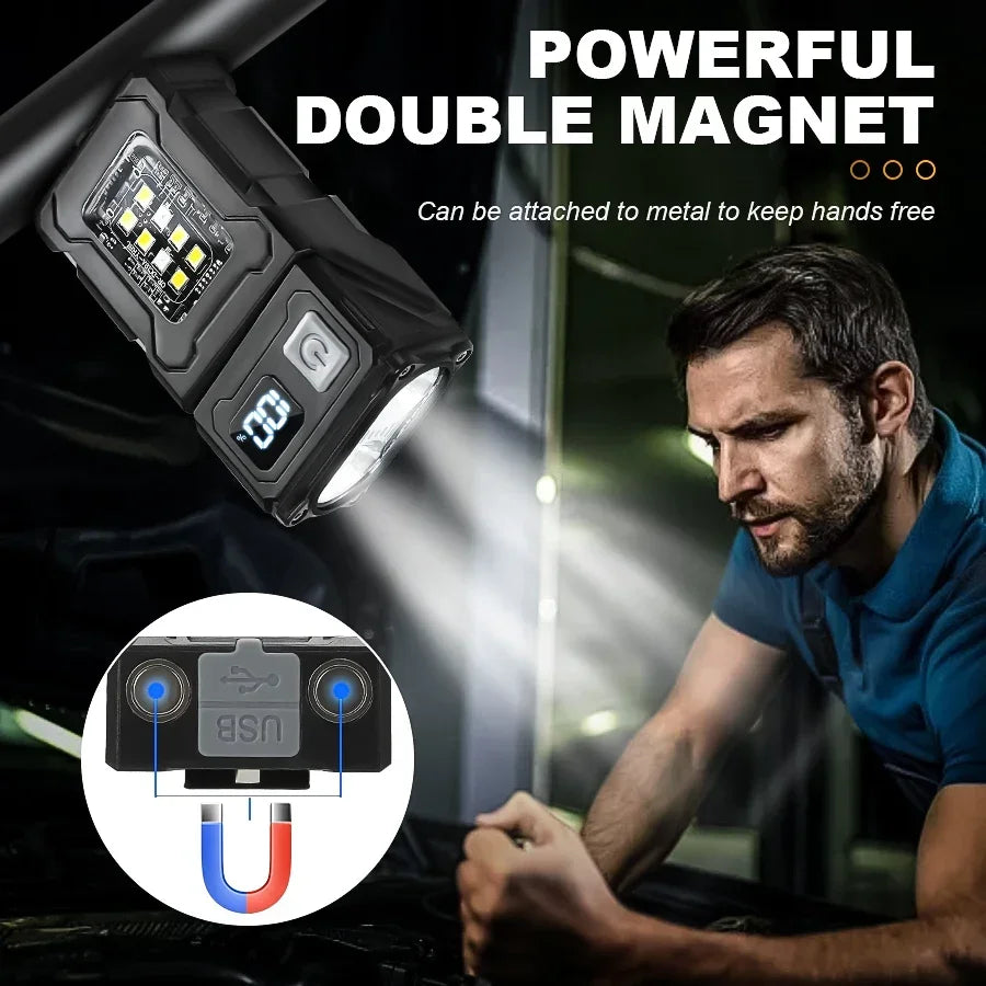 ESMARTER, linterna portátil con imán en la parte trasera, linterna superbrillante, luz de emergencia lateral con tecnología COB