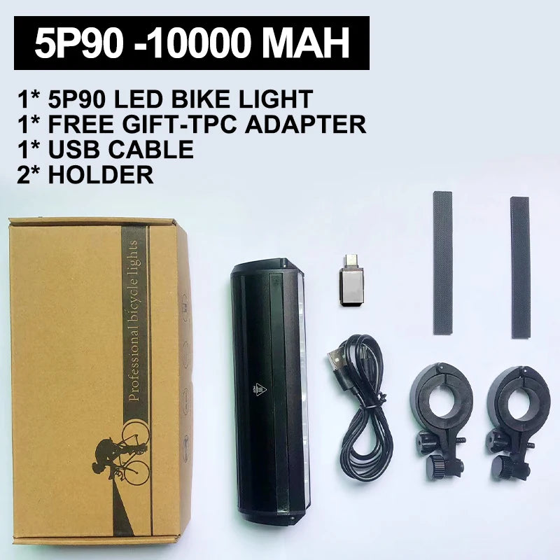 Fivemi 5Led Luces de Bicicleta MTB 10000MAH Luz de Bicicleta Recargable Linterna Bicicleta Accesorios de Ciclismo para Exteriores para Patinete Eléctrico