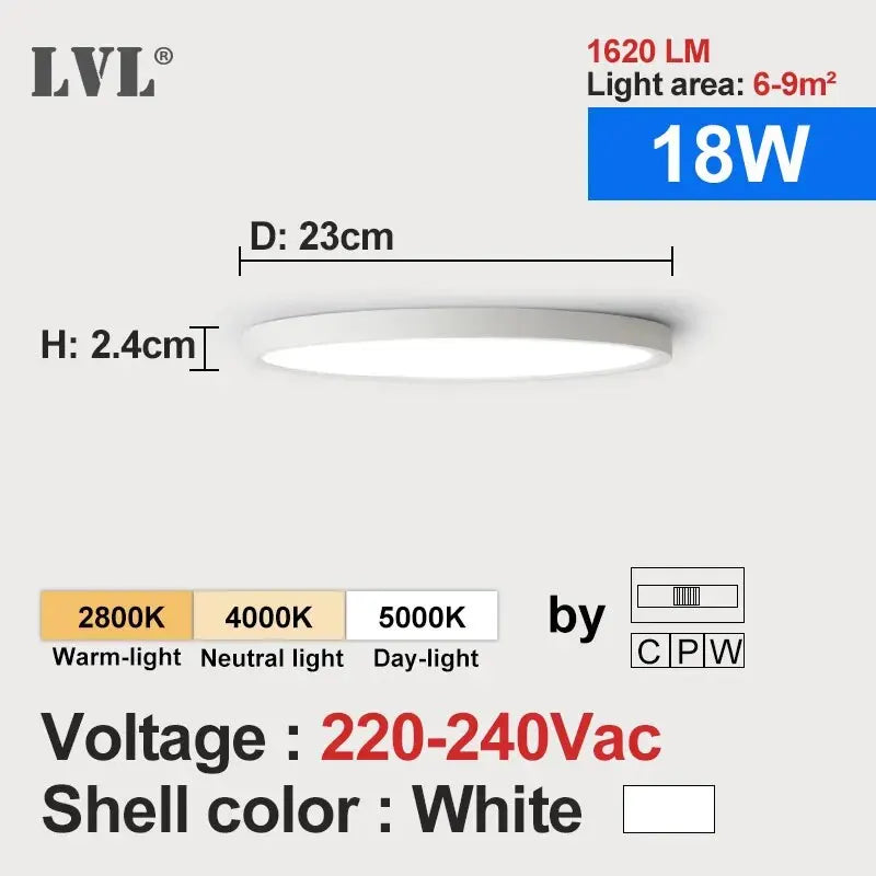 Lámpara de techo LED LVL con acabado de madera y blanco, 3 colores de iluminación en 1. Iluminación para el hogar: cocina, dormitorio y baño. Lámpara de techo redonda empotrada.