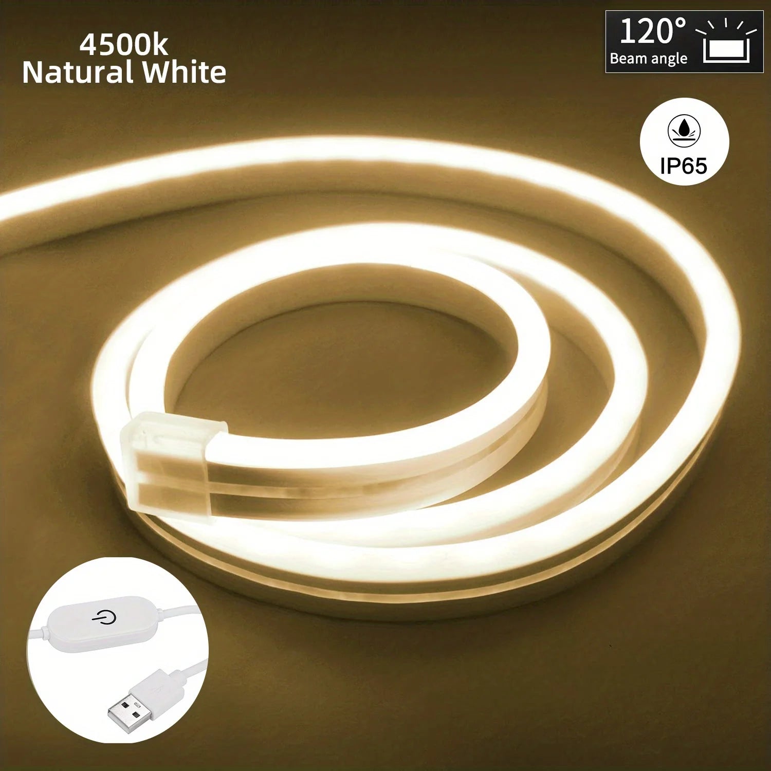 Tira de luces LED de neón, alimentación USB de 5 V CC, regulable, con interruptor táctil, cinta flexible de silicona para letreros de neón, resistente al agua, ideal para la decoración de espacios exteriores