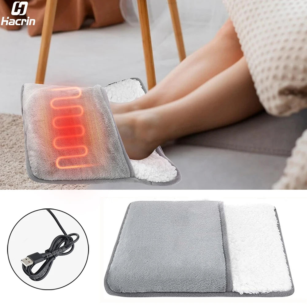 Calienta Pies Eléctrico USB - Alfombrilla Calefactora para Pies de Felpa Suave, Calentamiento Rápido, Calentador de Pies Eléctrico para Casa y Oficina