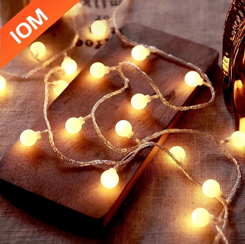 Guirnalda de luces LED esféricas de 10 m, con alimentación por USB o batería, para exteriores, lámparas de boda, jardín, luces de hadas y decoración navideña