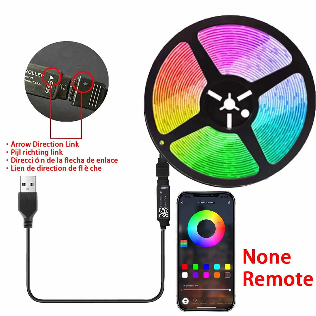 Barra de luz LED de 5 m con conector USB, 24 teclas, LED 5050 RGB multicolor, para fondo de TV, sala de juegos, decoración de fiestas familiares y luz nocturna