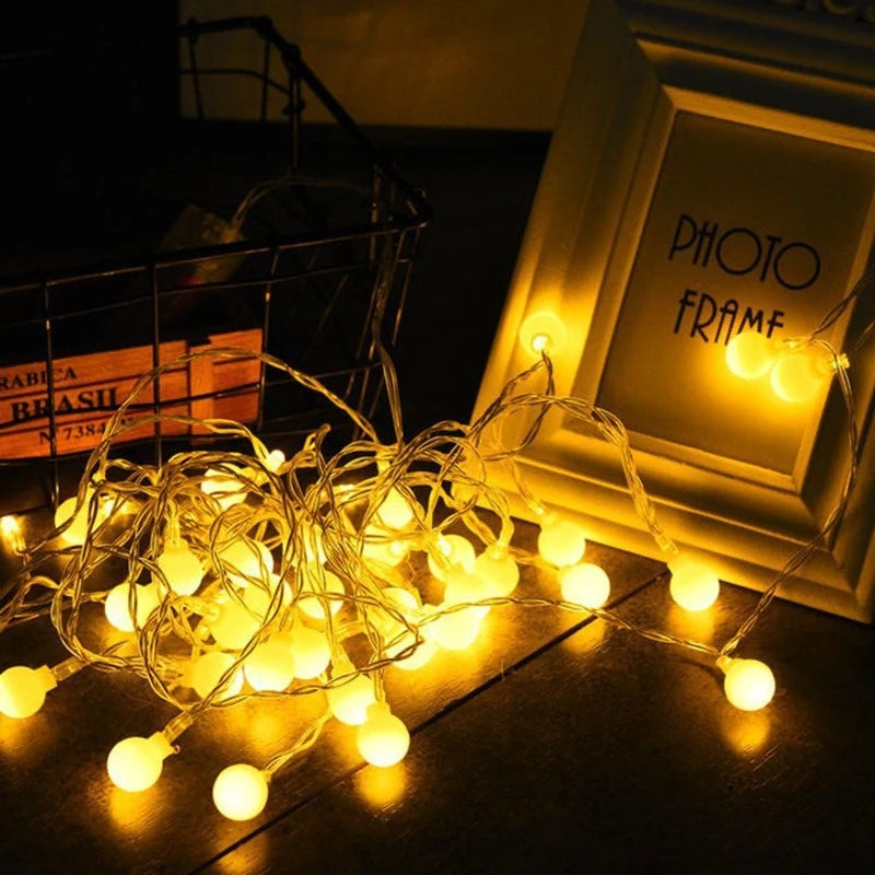 Guirnalda de luces LED esféricas de 10 m, con alimentación por USB o batería, para exteriores, lámparas de boda, jardín, luces de hadas y decoración navideña