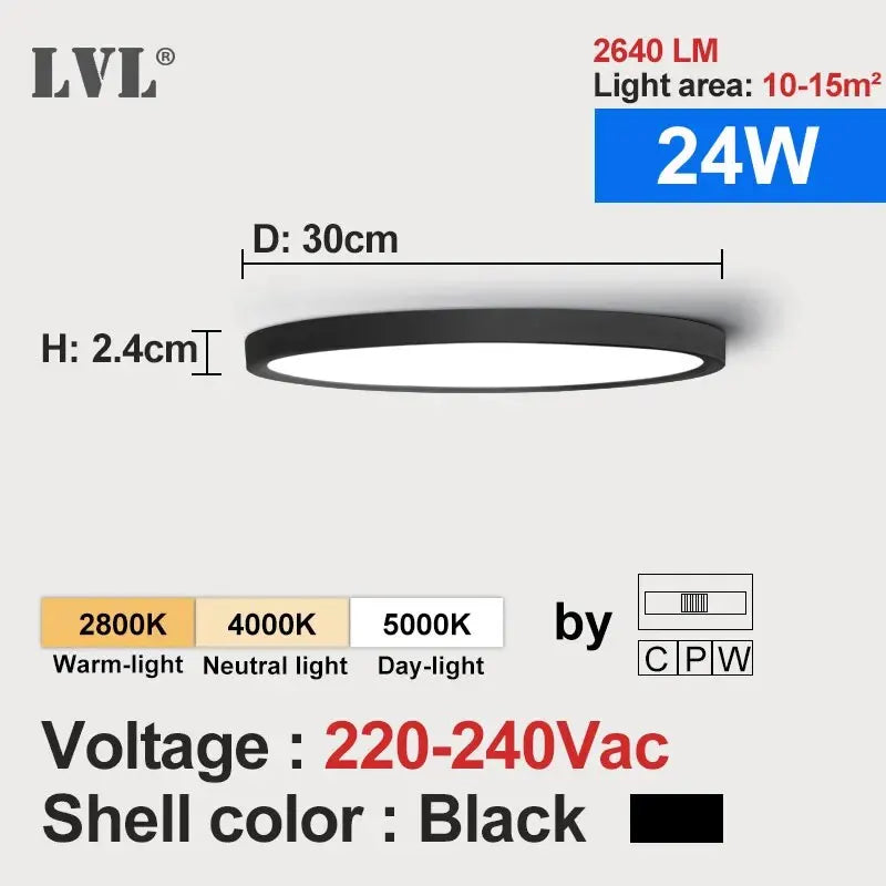 Lámpara de techo LED LVL con acabado de madera y blanco, 3 colores de iluminación en 1. Iluminación para el hogar: cocina, dormitorio y baño. Lámpara de techo redonda empotrada.