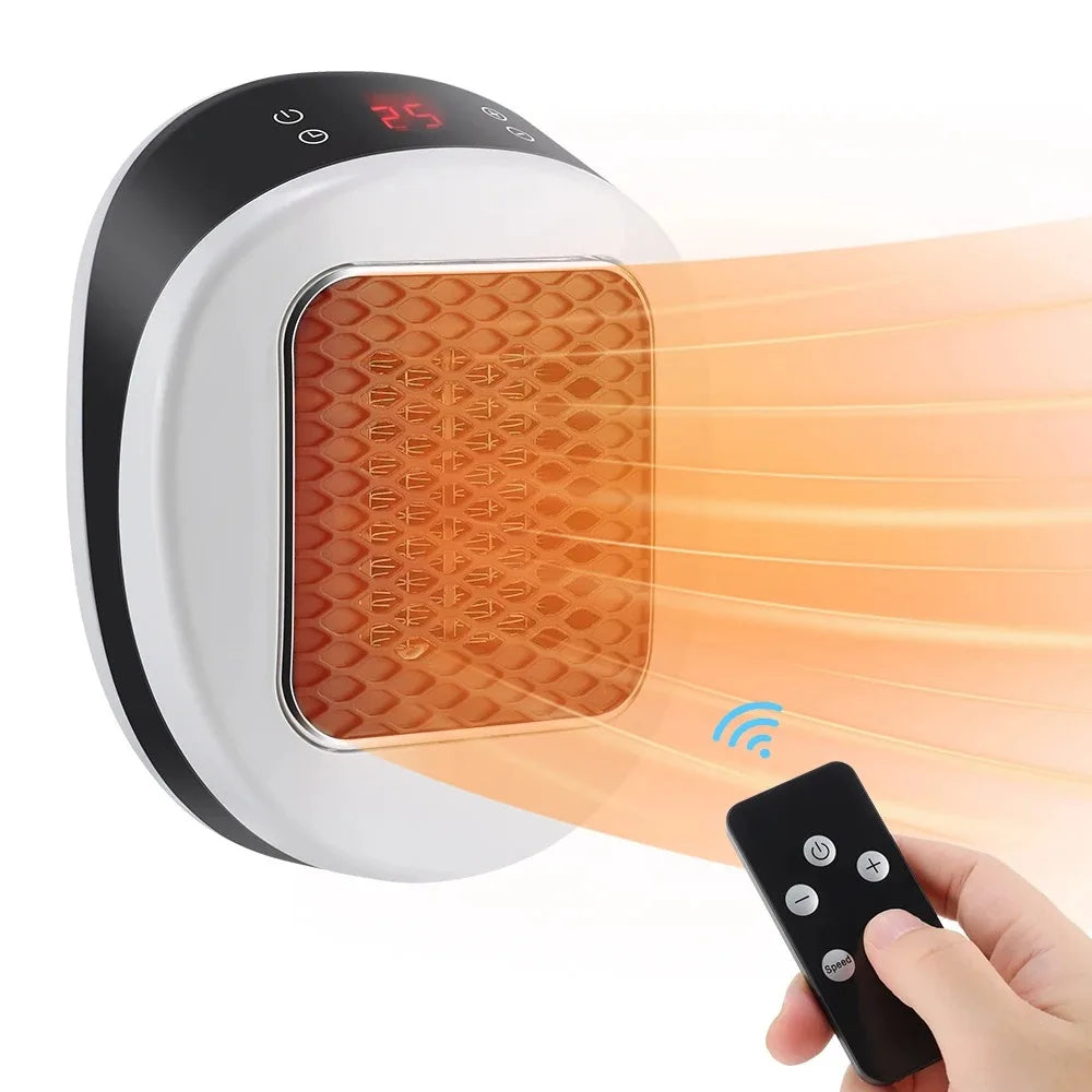 Calefactor Eléctrico de Pared 600W con Mando a Distancia - Mini Calefactor Enchufable de Calentamiento Rápido, Calentador Corporal de Invierno para Hogar y Oficina