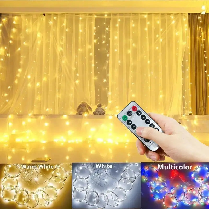Guirnalda de luces LED tipo cortina de 3/4/6 m, con conexión USB, control remoto, guirnalda de luces de hadas, decoración navideña para el dormitorio y el hogar